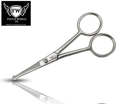 Focus World Nose Hair Scissors, 4” Stainless Steel Professional Facial Hair Eyebrow Beard Eyelashes Ear Hairs and Moustache Scissors Trimmer Comes in a PVC Pouch