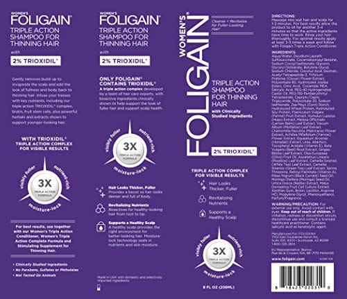 FOLIGAIN Champú de triple acción para la pérdida de cabello para mujeres con 2% de trioxidil - 236 ml