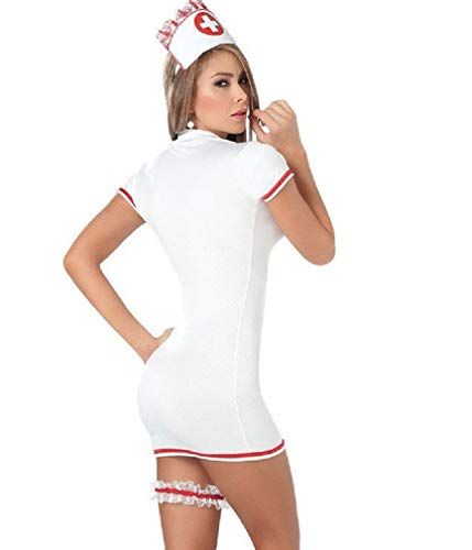 FONDBERYL Mujer Lencería Cosplay Enfermera Disfraz Bodysuit Disfraces de Enfermera Uniforme Vestido Sexy Ropa de Dormir Lencería Cosplay para Mujer, Blanco/Rojo, M