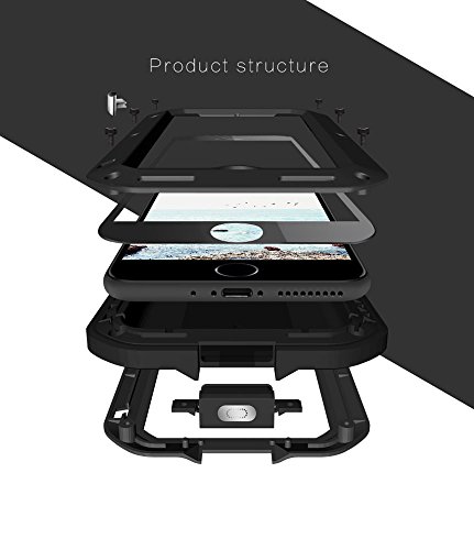 Fonrest iPhone 8 Plus Funda, 5.5-Pulgada Love Mei Antichoque Al Aire Libre Tarea Pesada Híbrido Aluminio Metal Armadura Antipolvo Carcasas con Vidrio Templado (Negro)