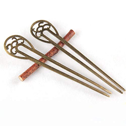 Frcolor 2pcs mujeres vintage ahueca hacia fuera palillos del pelo en forma de U palos de pelo para bollos pernos de pelo pinza de pelo accesorios para el cabello (bronce)