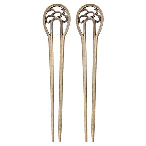 Frcolor 2pcs mujeres vintage ahueca hacia fuera palillos del pelo en forma de U palos de pelo para bollos pernos de pelo pinza de pelo accesorios para el cabello (bronce)