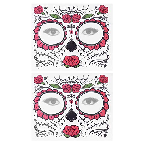 Frcolor 2pcs Tatuajes temporales de Esqueleto día de los Muertos Suministros Tatuajes de Cara Impermeable para Halloween