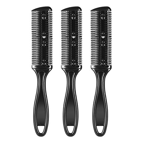 Frcolor 3pcs Negro Doble Lado del Pelo Adelgazador del Pelo Lateral Cortador de Pelo Peine de la Maquinilla de Afeitar