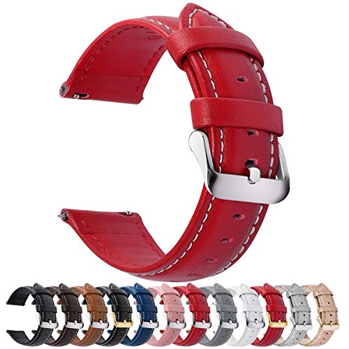 Fullmosa Axus Correa Piel, 12 Colores para Correa Reloj, Huawei Samsung Correa/Banda/Pulsera/Strap 14mm 16mm 18mm 19mm 20mm 22mm 24mm, Rojo + Hebilla de Plata, 22mm