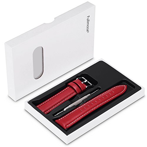 Fullmosa Axus Correa Piel, 12 Colores para Correa Reloj, Huawei Samsung Correa/Banda/Pulsera/Strap 14mm 16mm 18mm 19mm 20mm 22mm 24mm, Rojo + Hebilla de Plata, 22mm