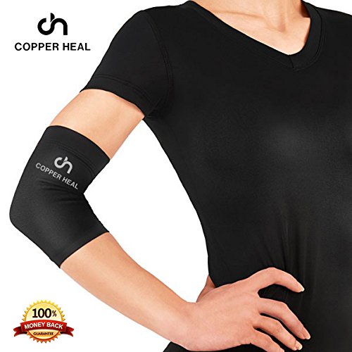 Funda de Compresión de Cobre de Codo COPPER HEAL - Manga Codo recuperación médica contenido más alta infundida Codera Soporte rígido Dolor músculos articulaciones Tendonitis Brazo canasta tenis (M)