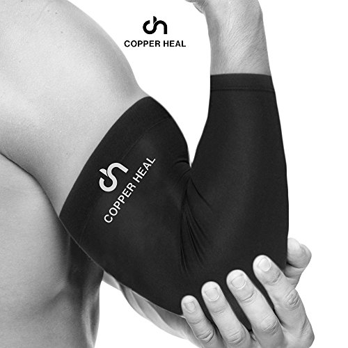 Funda de Compresión de Cobre de Codo COPPER HEAL - Manga Codo recuperación médica contenido más alta infundida Codera Soporte rígido Dolor músculos articulaciones Tendonitis Brazo canasta tenis (M)