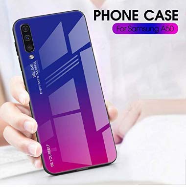 Funda Samsung Galaxy A50, Ultra Slim Anti-Rasguño y Resistente Huellas Dactilares Totalmente Protectora Vidrio Gradiente de Color Caso de Duro Cover Case (Morado Rosa)