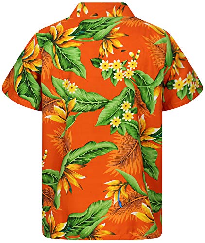 Funky Camisa Hawaiana, Manga Corta, Strelitzie, Naranja, L
