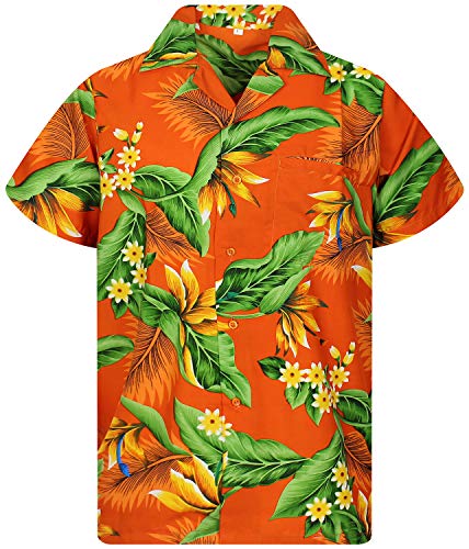 Funky Camisa Hawaiana, Manga Corta, Strelitzie, Naranja, L