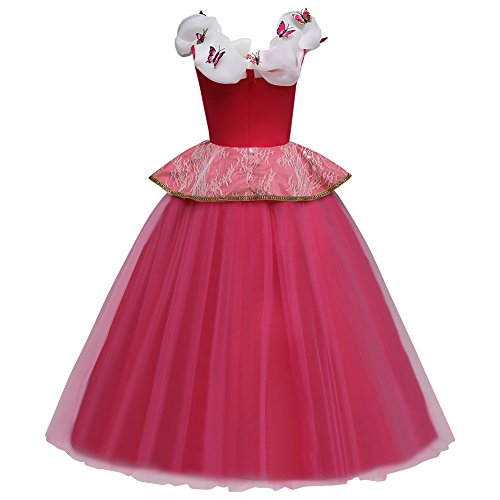 FYMNSI Disfraz de Princesa Aurora Niñas Carnaval Cosplay de la Bella Durmiente Rosa Tul Tutu Largo Vestido de Fiesta Ceremonia Halloween Navidad Cuento de Hadas Disfraces 7-8 años