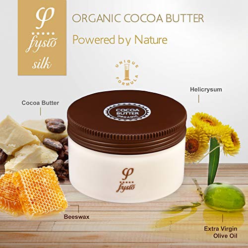 Fysio Cocoa Butter Body Moisturiser Organic with Olive Oil, Beeswax, Argan Oil, Jojoba | Multipurpose Skincare as Hand Foot Cream Lotion - Lip Balm - Leave In Hair Conditioner Straightener | 250ml