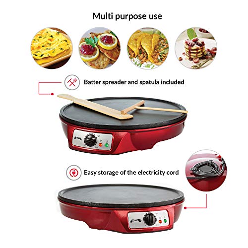 Gadgy ® Crepera Crêpes Maker | Diametro 30 cm 1000 W | | Plancha Anti Adherente | Temperatura Ajustable | Esparcidor y Espátula Incluido | Panqueques Tortitas Tortillas Wraps Bacón