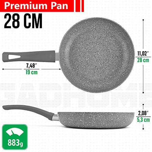 GadHome Premium 28cm Sartén Antiadherente | Bandeja de Inducción de Aluminio de Alta Calidad con Mango Ergonómico | Efecto de Granito de Piedra Gris