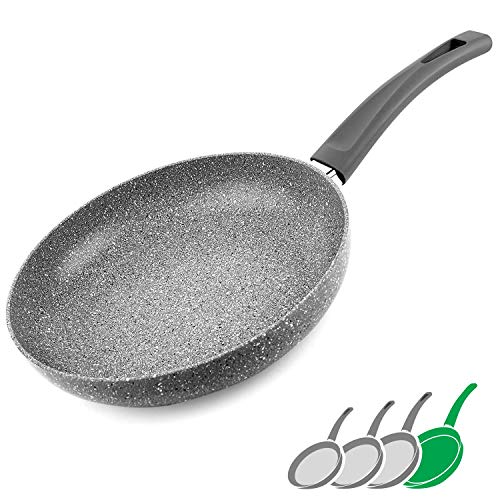 GadHome Premium 28cm Sartén Antiadherente | Bandeja de Inducción de Aluminio de Alta Calidad con Mango Ergonómico | Efecto de Granito de Piedra Gris