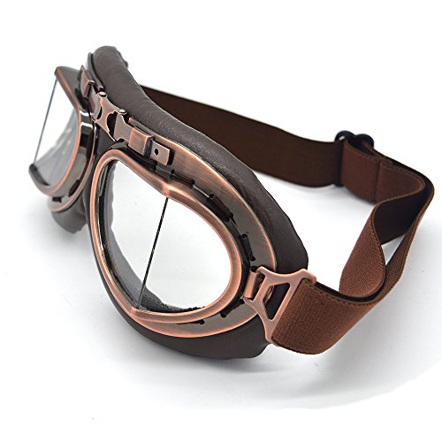 Gafas de Motocross, Steampunk Vintage Aviator Estilo Piloto Moto Cruiser Scooter Gafas Biker Racer Cruiser Touring Half Helmet Goggles (Copper, Clear)