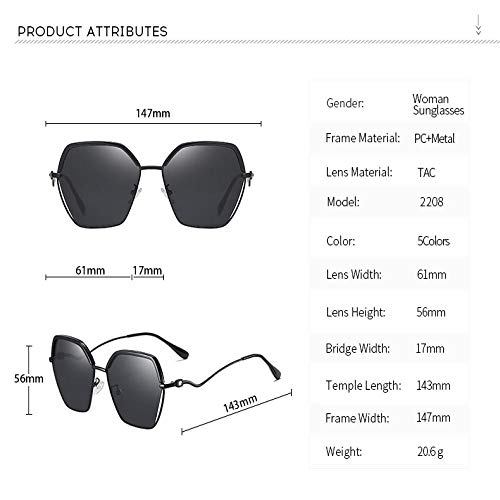 Gafas de Sol de Mujer con gradiente Grande y Montura de Diamante Uv400 Negro