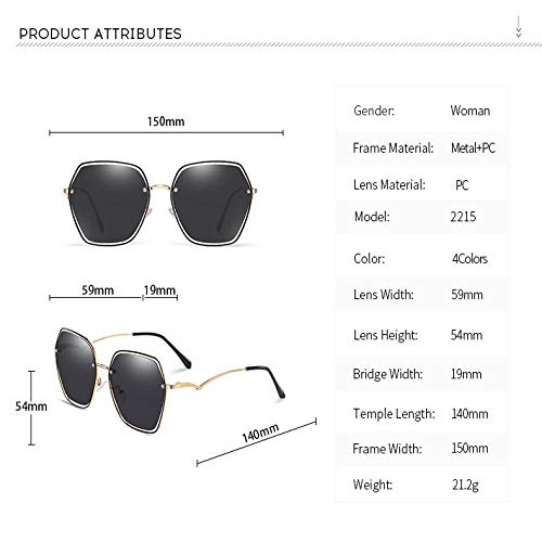 Gafas de Sol polarizadas con Sombras cuadradas para Mujer Gafas graduadas con Lente Uv400 Negro
