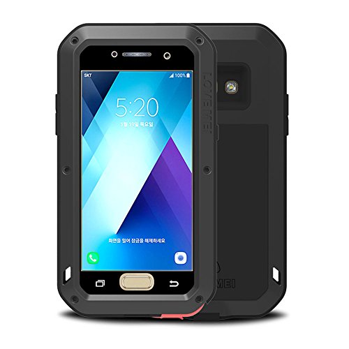 Galaxy A5 2017 Funda, Love Mei Antichoque Al aire libre Tarea pesada Híbrido Aluminio Metal Armadura Antipolvo Carcasas para Samsung Galaxy A520 con protector de pantalla de vidrio templado (Negro)