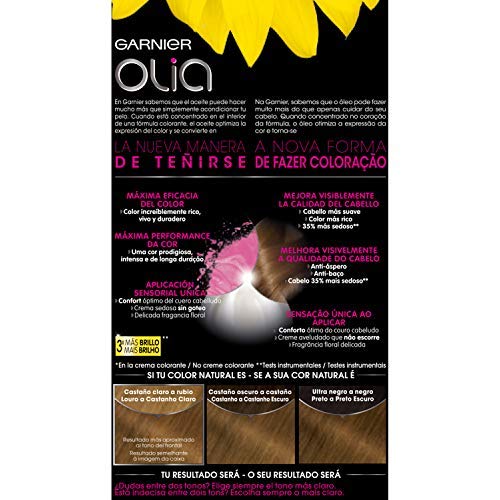 Garnier Olia Coloración permanente sin amoniaco para un olor agradable con aceites florales de origen natural, Rubio Oscuro Dorado 6.3