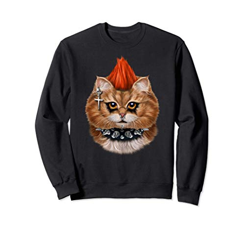 Gato naranja punk rock con mohawk y maquillaje heavy metal Sudadera