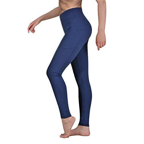 Gimdumasa Pantalón Deportivo de Mujer Cintura Alta Leggings Mallas para Running Training Fitness Estiramiento Yoga y Pilates GI188 (Azul profundo, M)