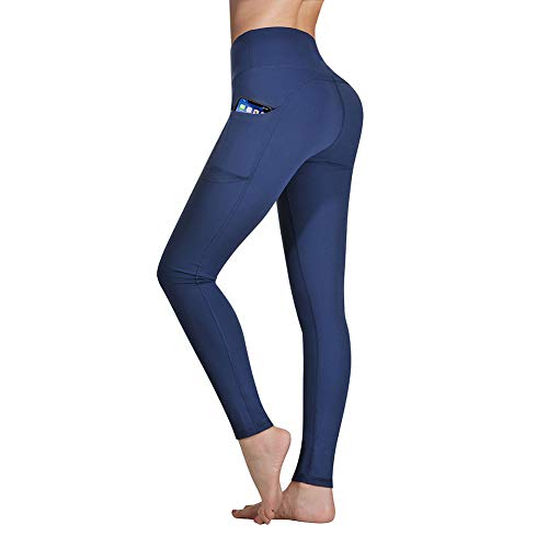 Gimdumasa Pantalón Deportivo de Mujer Cintura Alta Leggings Mallas para Running Training Fitness Estiramiento Yoga y Pilates GI188 (Azul profundo, M)