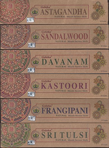 Goloka - Organica Series - Kastoori, Astagandha, Davanam, Sándalo, Sri Tulsi, Frangipani, set de 6.