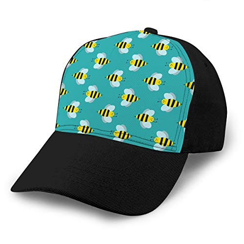 Gorra Athletic Baseball Fitted Hat Dibujos Animados Dulce Abeja Amarilla Trabajador Error patrón sin Costuras Miel Naturaleza nector Antena ala Occidental Europea Naturaleza Animal Moda Sombreros