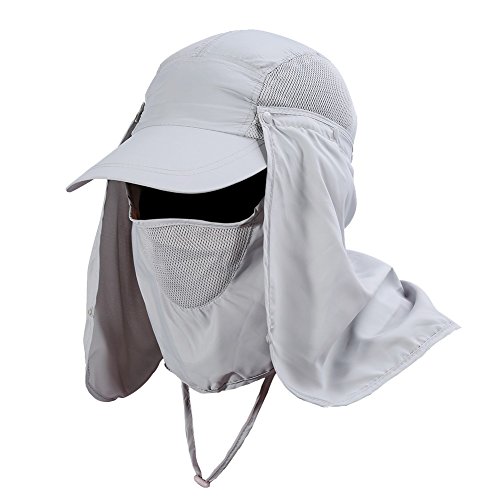 Gorra de Protección Solar Anti-UV con Máscara Extraíble Sombrero Tapa de Cuello y Face Flap para Ciclismo, Senderismo, Pesca, para Hombres Mujeres ( Color : Gris )