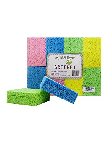 Greenet Esponjas de limpieza de celulosa Pack de 24 esponjas de cocina 100% natural Super duraderas reutilizables y biodegradables