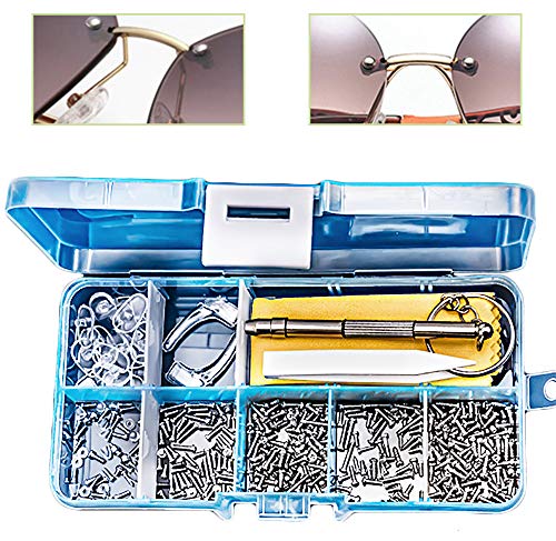 Gresunny 500pcs kit de reparación de anteojos reparación de gafas con tornillos y tuercas/mini destornillador/pinzas/almohadillas de nariz/ganchos para las orejas para gafas de sol reloj joyería