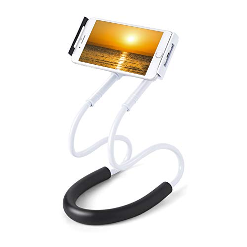 Gresunny soporte telefono movil cuello cisne universal soporte para teléfono móvil celular para colgar en el cuello 360 grados de rotación flexible soporte perezoso para smartphone móvil tablet Blanco