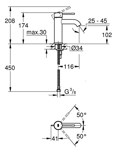 Grohe Essence - Grifo de lavabo, monomando con cuerpo liso, con limitador ecológico de temperatura, Tamaño S, (1/2") (Ref. 23590001)