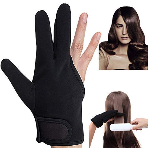 Guantes Resistentes al Calor,Beautyshow Guante de 3 Dedos Profesional Resistente al Calor para el Peinado Cabello Peluqueria Plancha Plana Varita de Curling Negro