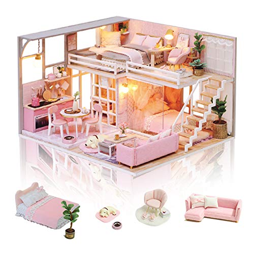 GuDoQi Miniatura de la Casa de Muñecas con Música, Casa de Ensueño de Niña Hecha a Mano con Muebles, Kit Modelo Artesanal DIY para Adultos y Coleccionistas para Construir