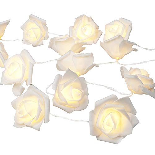 Guirnalda de luces LED - ELINKUME 2,5M/8,2 pies 20 LED rosas luces de hadas Con pilas blanco cálido decoración de flores románticas para San Valentín, Navidad, bodas, fiestas