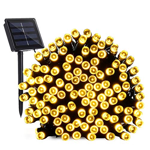 Guirnalda Luces Exterior Solares, BrizLabs 22M 200 LED Cadena de Luz Solar, Resistente Al Agua 8 Modos Luces Solares Interior con Memoria Decoración Para Jardines, Patio, Dormitorio (Blanco Cálido)