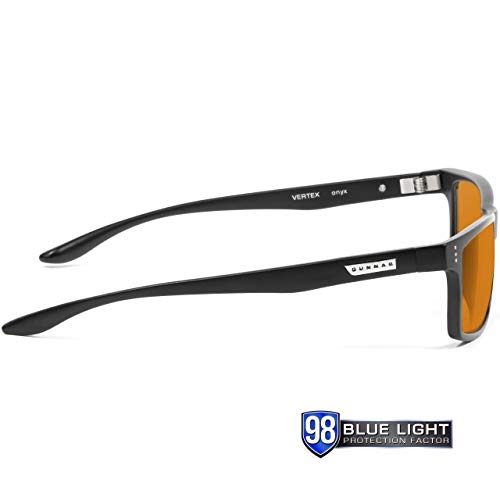 Gunnar Gaming and Computer Eyewear | Vertex, Onyx frame, Amber MAX Tint | Blue Light Blocking Glasses | Patented lens, 98% Blue Light Protection, 100% UV Light | Reduce Eye Strain & Dryness