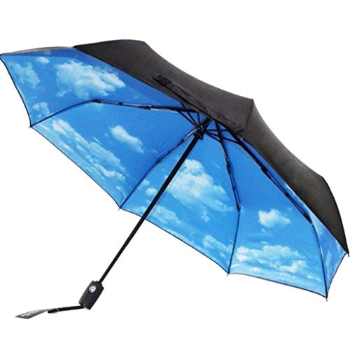 GYB Paraguas Promoción Cielo Azul Y Nubes Blancas Anti-Sombra UV Plástico Negro Cielo Lluvioso Tres Veces Mujer Pequeño Fresco Soleado Paraguas Automático