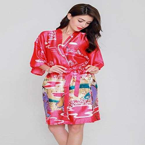 Handaxian Vestido de Novia de Novia XL Elegante Pijama de satén con Estampado de Flores Vestido de Albornoz con Kimono de Flores
