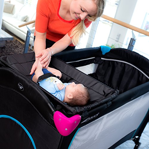 Hauck Sleep N Play Center - Cuna de viaje 7 piezas hasta 15 kg, altura recién nacido, con apertura lateral, ruedas, colchón, cambiador bebe, bolsa de transporte, plegable y regulable, negro