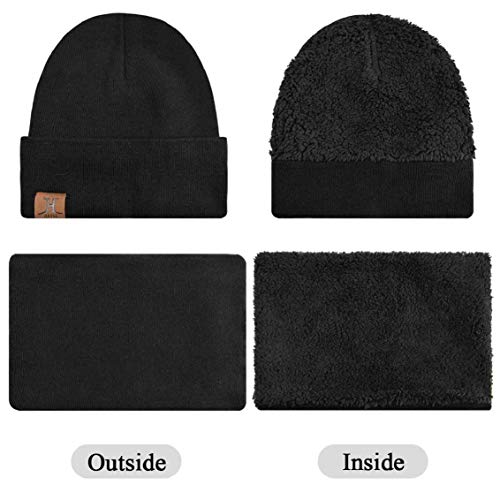 heekpek Bufanda Gorro Guantes para Hombre Invierno Regalos para Hombre Mujer Unisexo Set de Bufanda Conjunto de Guantes de Punto BufaSombrero de Invierno Gorras Con Bufanda (Negro)