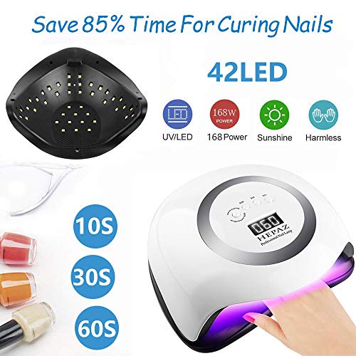 HEPAZ Lampara LED Uñas 168W Profesional Secador de Uñas LED UV Lampara Uñas Gel Semipermanentes Maquina Uñas Luz Lamp con Sensor Automatico,4 Temporizadores Manicura/Pedicure Nail Art Hogar el Salón