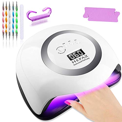 HEPAZ Lampara LED Uñas 168W Profesional Secador de Uñas LED UV Lampara Uñas Gel Semipermanentes Maquina Uñas Luz Lamp con Sensor Automatico,4 Temporizadores Manicura/Pedicure Nail Art Hogar el Salón