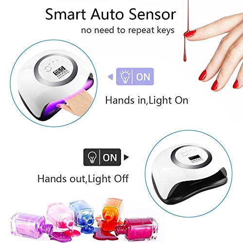 HEPAZ Lampara LED Uñas 168W Profesional Secador de Uñas LED UV Lampara Uñas Gel Semipermanentes Maquina Uñas Luz Lamp con Sensor Automatico,4 Temporizadores Manicura/Pedicure Nail Art Hogar el Salón