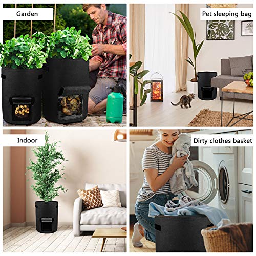 Herefun Bolsa de Cultivo de Plantas, 2 Pack Maceta de Cultivo de Patatas Bolsa para Verduras con Ventana, Bolsas de Cultivo de Patatas para Papas, Tomates, Fresas, Flores y Verduras (Negro-10 Galones)