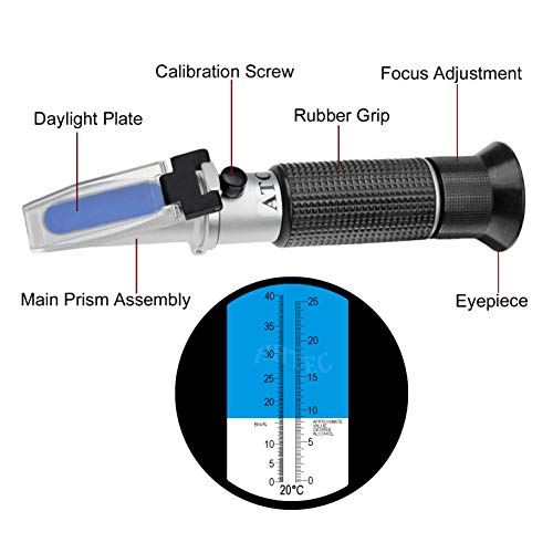 HHTEC Enólogo Refractómetro Alcohol: 0-25% Azúcar: 0-40% con ATC para viticultores Alcohol Jugo de uva Cerveza Refractómetro de vino de frutas Brix para medir el contenido de azúcar