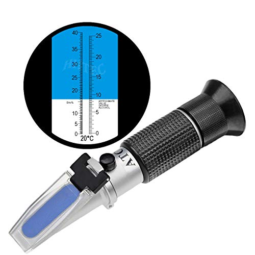 HHTEC Enólogo Refractómetro Alcohol: 0-25% Azúcar: 0-40% con ATC para viticultores Alcohol Jugo de uva Cerveza Refractómetro de vino de frutas Brix para medir el contenido de azúcar